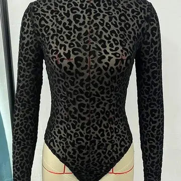 Leopard Mesh Long Sleeve Bodysuit