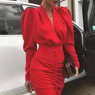 Ruched Puff Sleeve Form-Fitting Dress