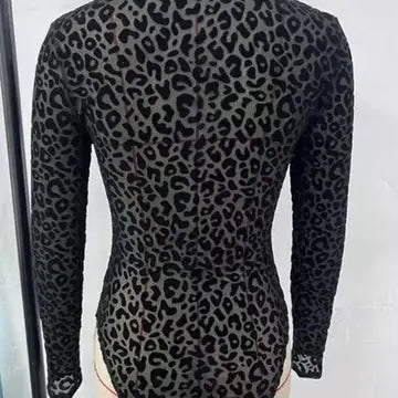Leopard Mesh Long Sleeve Bodysuit