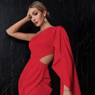 One Shoulder Cutout Cape Mini Dress