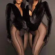 Velvet and Sheer Long Sleeve Jumpsuit