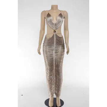 Deco String Backless Halter Dress