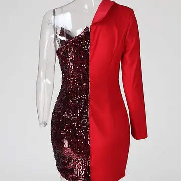 One Shoulder Sequin Blazer Dress